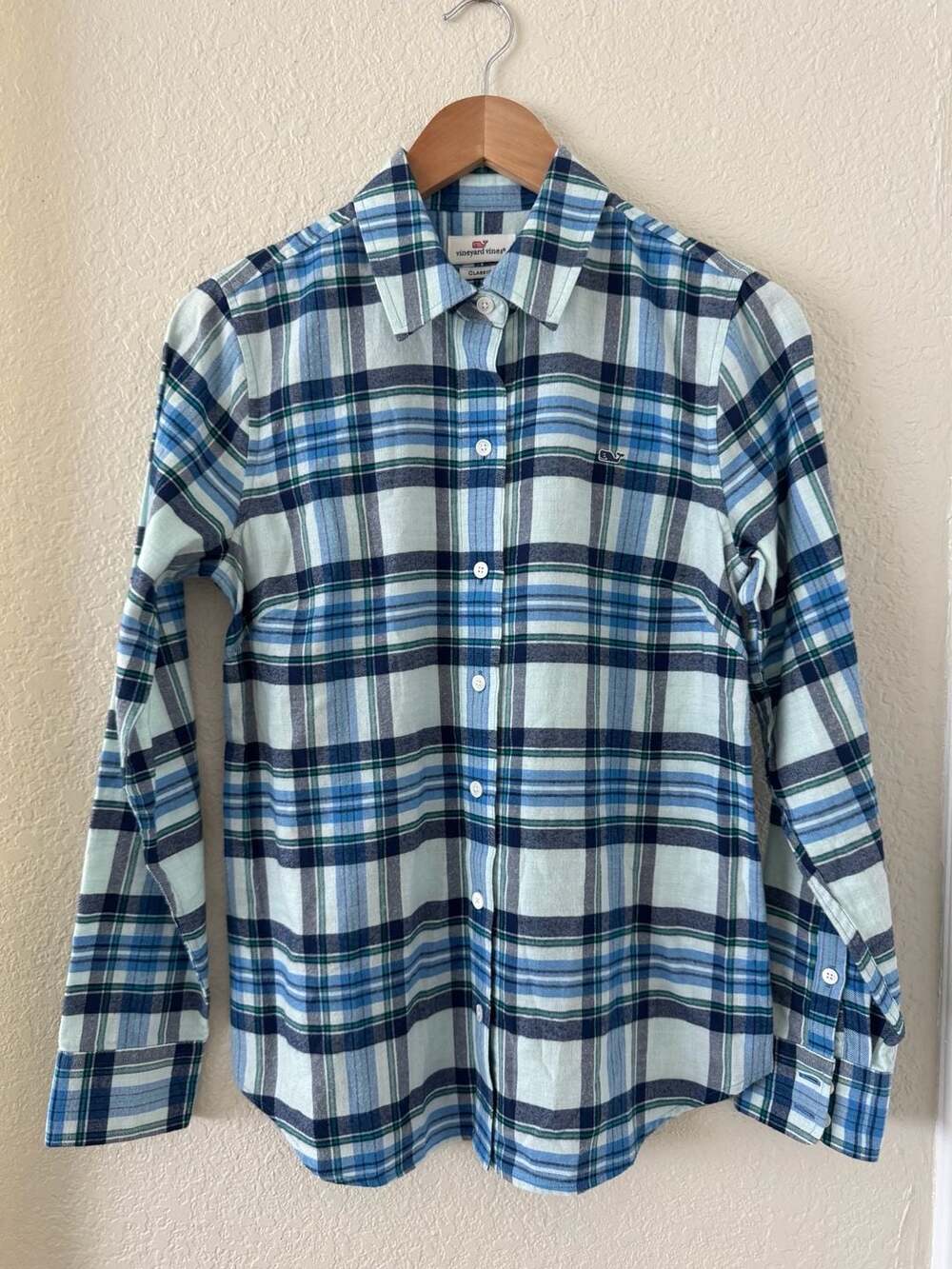 Vineyard Vines Heathered Plaid Classic Buttondown Shirt Crystal Blue Size 2